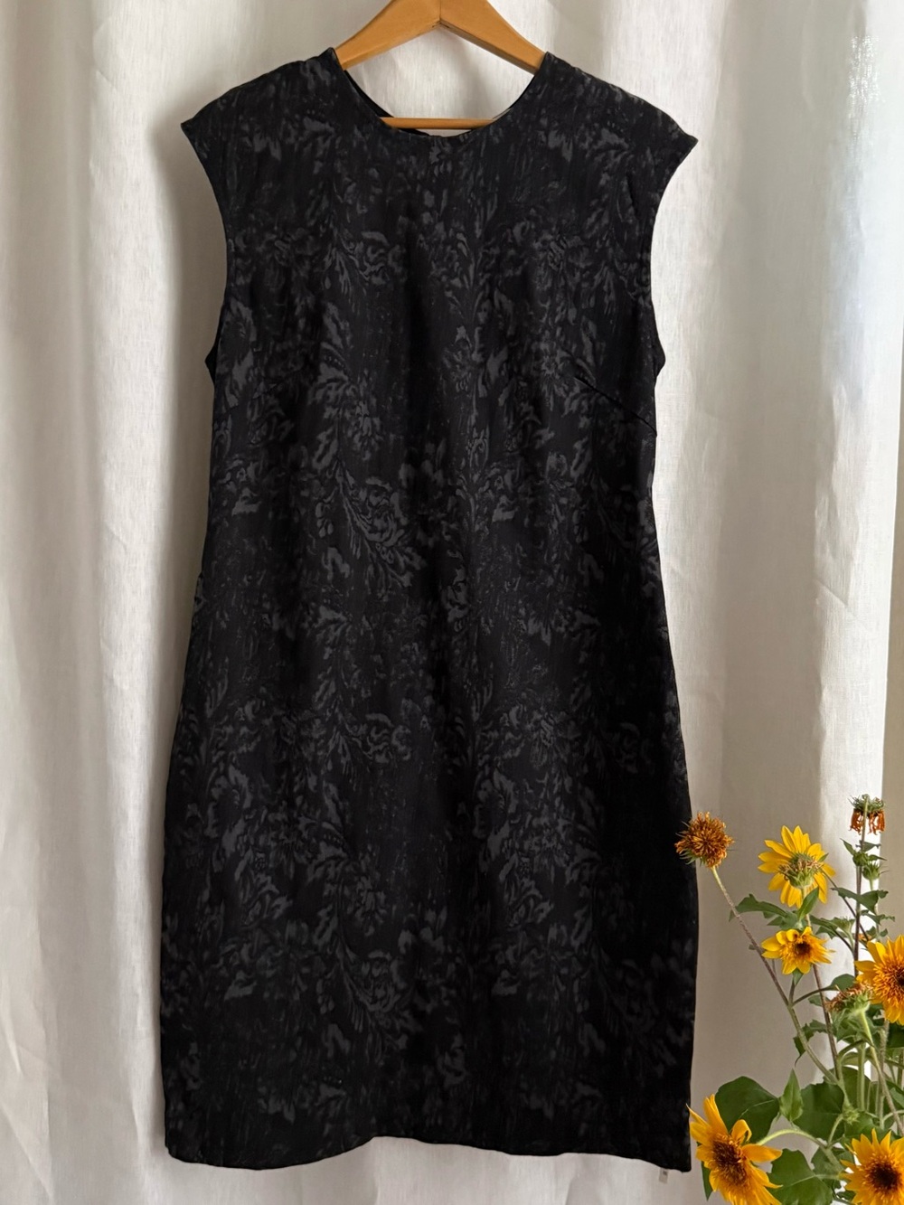 NWT Prairie Underground Tonal Damask Floral Shift Dress XL Black Gray Cotton USA